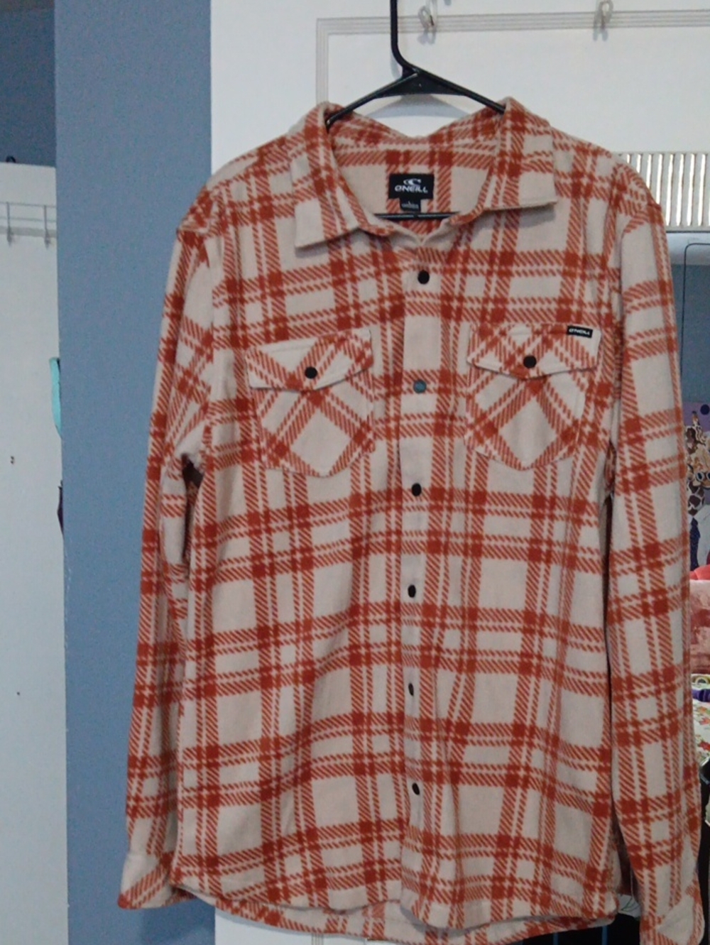 O'Neill Men's Orange Plaid Button-Up Shirt Jacket
